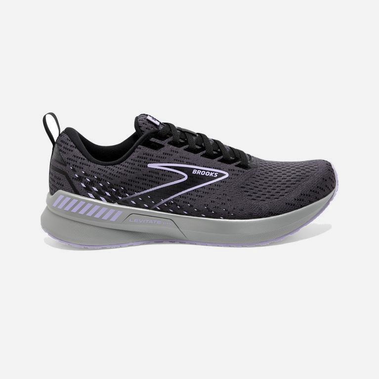 Tenis Brooks Levitate Gts 5 Springy - Zapatillas Para Correr En Asfalto Mujer - Negras / Moradas (XV